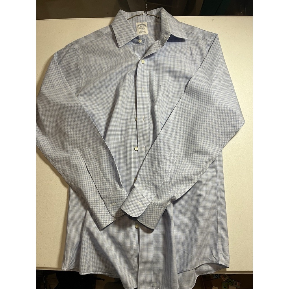 Brooks Brothers Regent Shirt Mens 14.5-33 blue Window Pane Plaid Supima Button